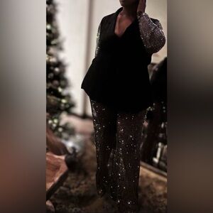 Fashion Nova Black and Silver Sequin Jumpsuit